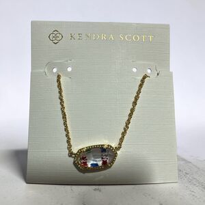 Kendra Scott Elisa Gold Pendant Necklace in Red White Blue Star Illusion NEW